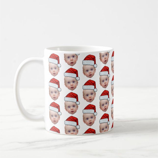 Funny Custom Face Photo Santa Head Christmas Coffee Mug (Left)