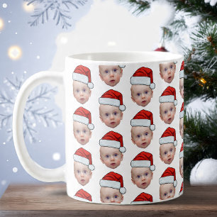 Funny Custom Face Photo Santa Head Christmas Coffee Mug