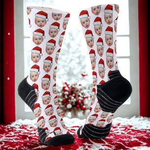 Funny Custom Face Photo Santa Head Christmas Socks