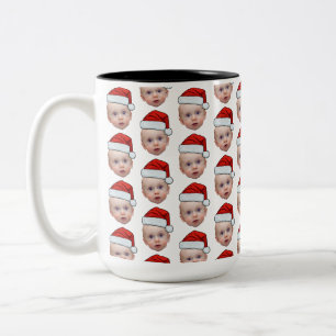 Funny Custom Face Photo Santa Head Christmas Two-Tone Coffee Mug
