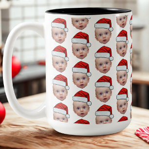 Funny Custom Face Photo Santa Head Christmas Two-Tone Coffee Mug