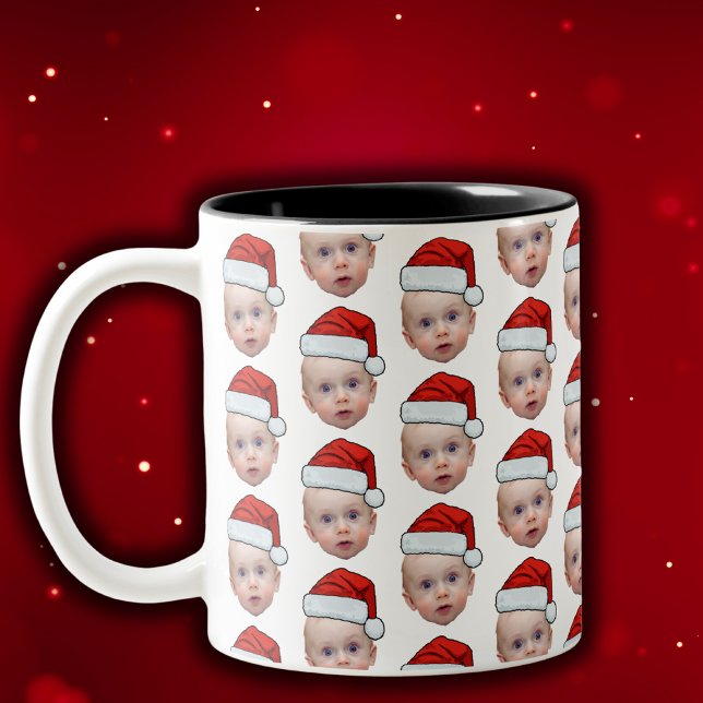 Funny Custom Face Photo Santa Head Christmas Two-Tone Coffee Mug (Creator Uploaded)