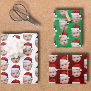 Funny Custom Face Photo Santa Head Christmas Wrapping Paper Sheet