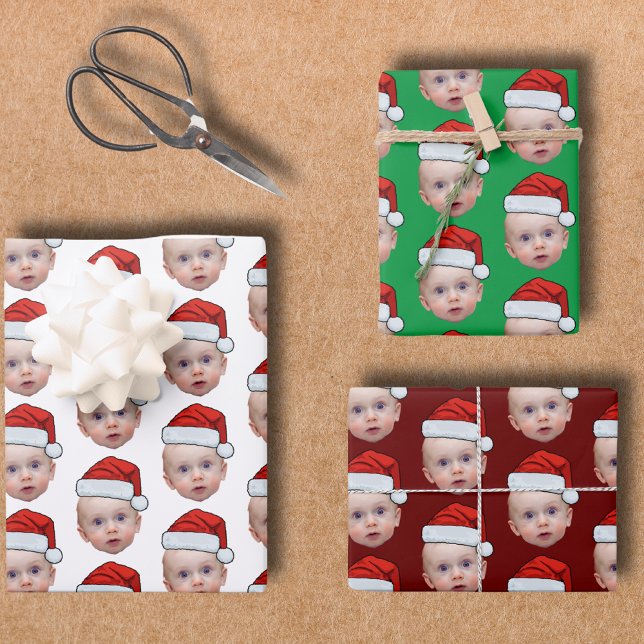 Funny Custom Face Photo Santa Head Christmas Wrapping Paper Sheet (Creator Uploaded)