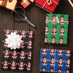 Funny Custom Face Photo Santa Head Personalised  Wrapping Paper Sheet