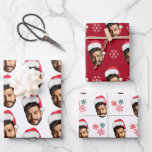 Funny Custom Face Photo Santa Head & Snowflakes Wrapping Paper Sheet<br><div class="desc">Wrap your gifts nicely with these funny paper sheets,  featuring custom face photo,  Santa hat & snowflake patterns. Easily add your own photo by clicking on the "personalise" option.</div>