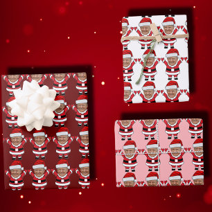 Funny Custom Face Photo Santa Head Trump Pink Wrapping Paper Sheet