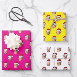 Funny Custom Face Photo Santa Head Wrapping Paper Sheet