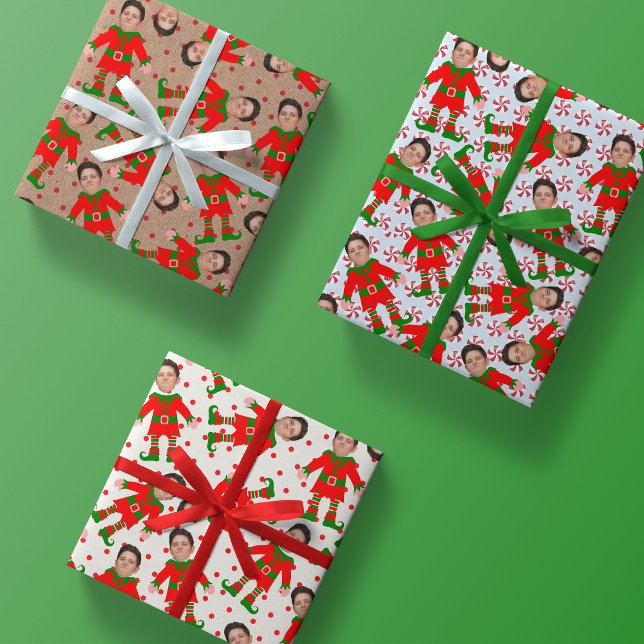 Funny Custom Face Photo Santa's Elves Christmas Wrapping Paper Sheet (Creator Uploaded)