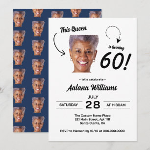 Funny Custom Face Photo Woman 60th Birthday Party Invitation