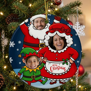 Funny Custom Face Santa Mrs Claus Elf Christmas Metal Tree Decoration