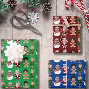 Funny Custom Family Face Photo Christmas Gift Wrapping Paper Sheet