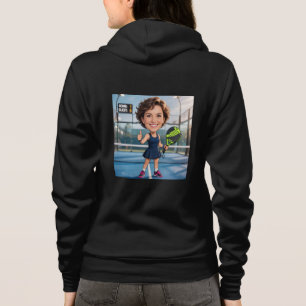 Funny Custom Head Black Caricature Padel Player Hoodie