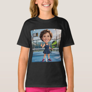Funny Custom Head Black Caricature Padel Player T-Shirt