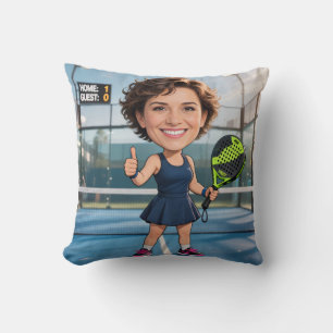 Funny Custom Head Blue Court Caricature Padel Cushion