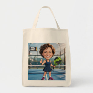 Funny Custom Head Blue Court Caricature Padel Tote Bag
