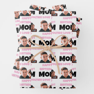 Funny Custom Kids Face Photo Happy Birthday Mum Wrapping Paper Sheet