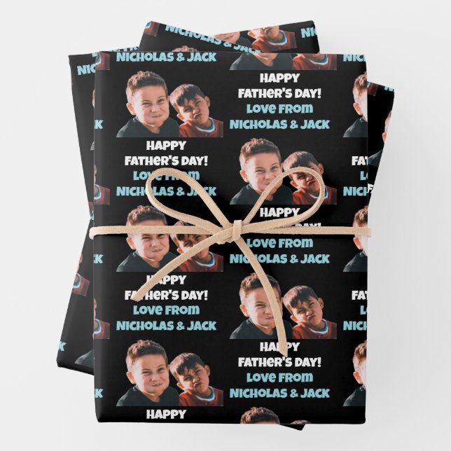 Funny Custom Kids Face Photo Happy Father's Day Wrapping Paper Sheet (In situ)