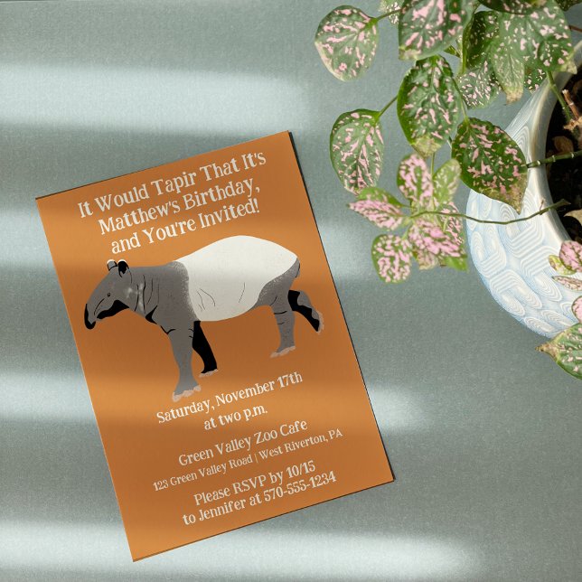 Funny Custom Malayan Tapir Birthday Party Invitation (Creator Uploaded)