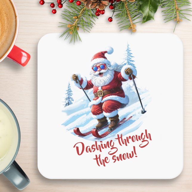 Funny Custom Modern Santa Claus Funky Christmas Square Paper Coaster (Creator Uploaded)