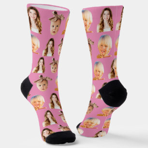 Funny Custom Mum of 3 Kids Photo Pink Socks
