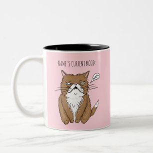 Funny Custom Name Current Mood Meh Pink Cat Mug
