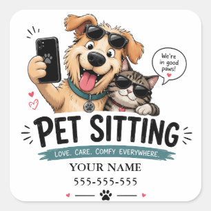 Funny Custom Name & Phone Pet Sitter Sticker