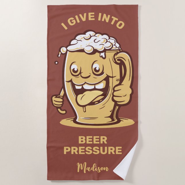 Funny Custom Name & Text Beer Beach Towel (Front)