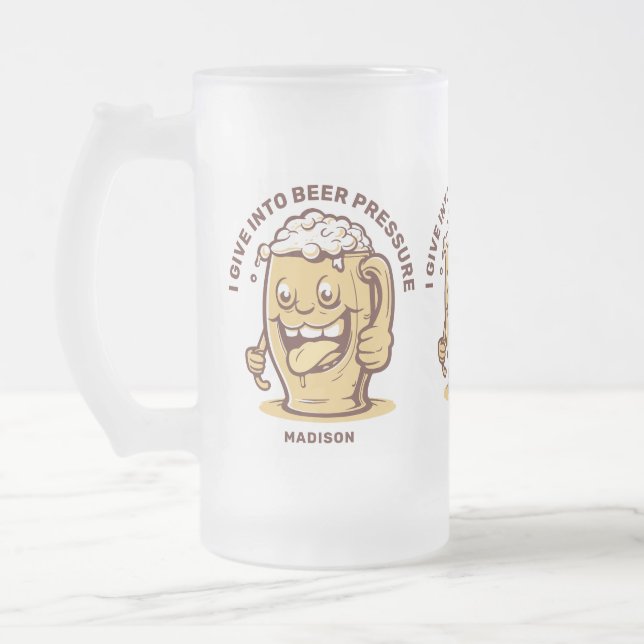 Funny Custom Name & Text Beer Frosted Glass Beer Mug (Left)
