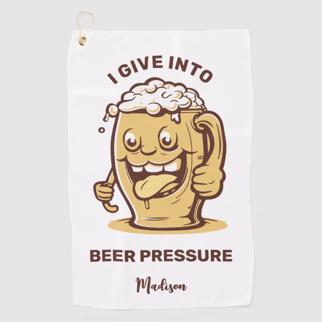 Funny Custom Name & Text Beer Golf Towel (Front)