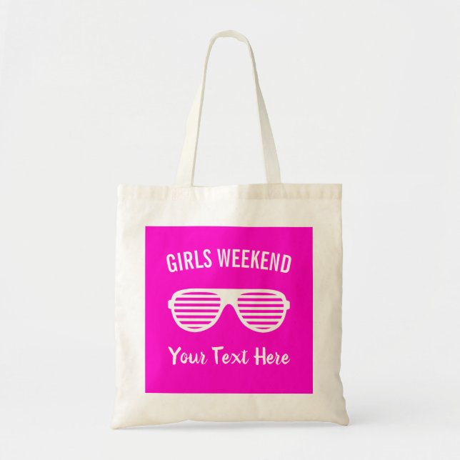Funny custom neon pink girls' weekend tote bags (Front)