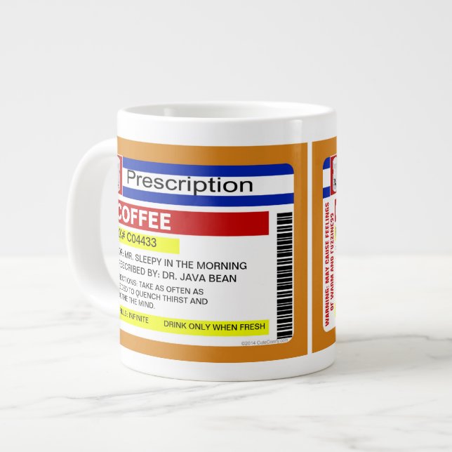Funny Custom Personalised Prescription Coffee Big Large Coffee Mug (Front Left)