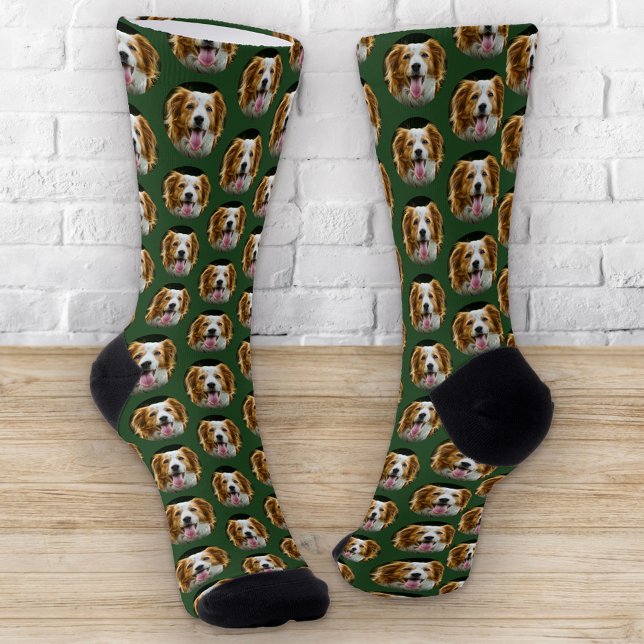 Funny Custom Pet Photo Dog Cat Pattern Green Socks (Creator Uploaded)
