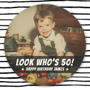 Funny Custom Photo Birthday Milestone Party Classic Round Sticker