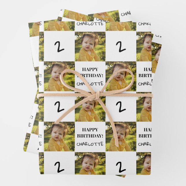 Funny Custom Photo Happy Birthday Age Kids Adults Wrapping Paper Sheet (In situ)