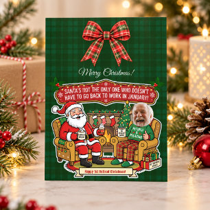 Funny Custom Photo Retired Christmas Santa Holiday Card