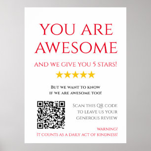 Funny Custom QR Code Business Logo Review  red Poster
