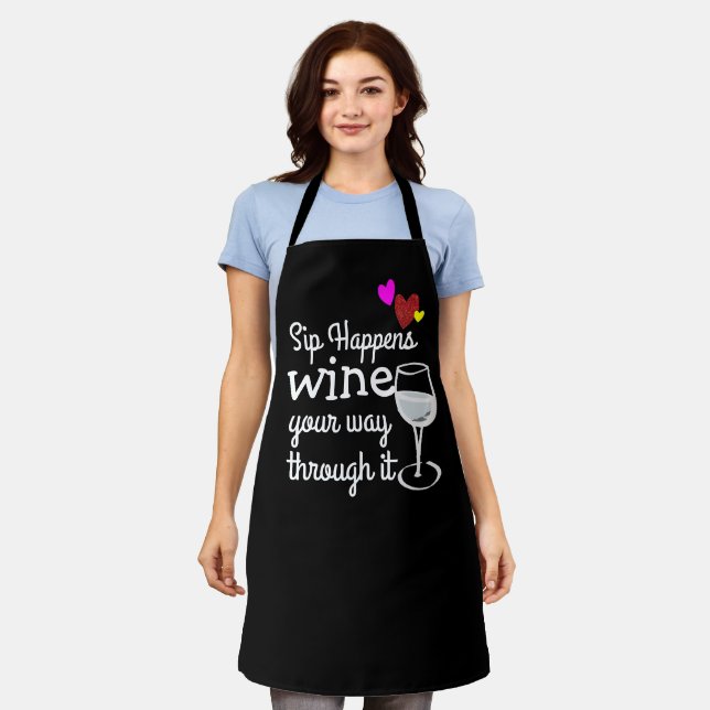 Funny Custom  Sassy Sip Happens Personalised Black Apron (Worn)