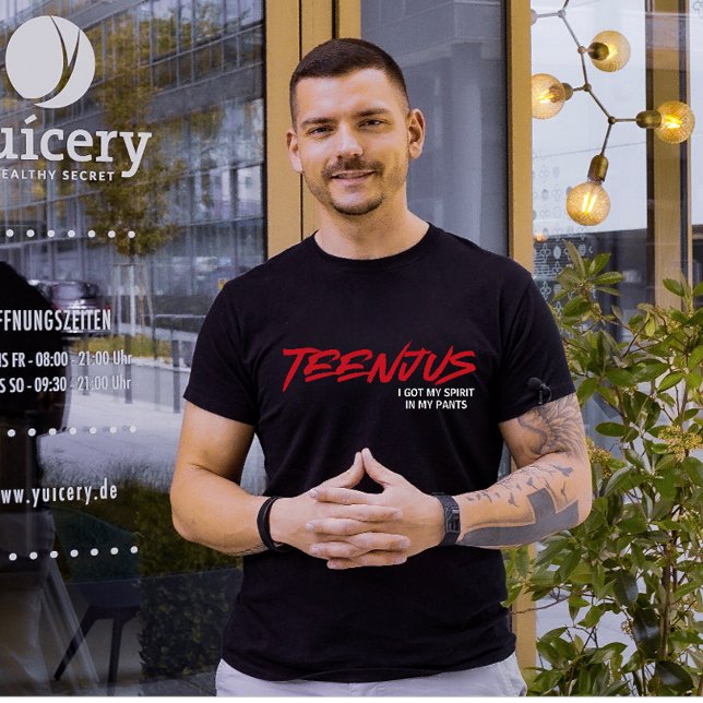 Funny Custom Text Baby Billy's Quote Teenjus Red  T-Shirt (Mpdern Custom Text baby billys   funny quote teenjus t-shirt)