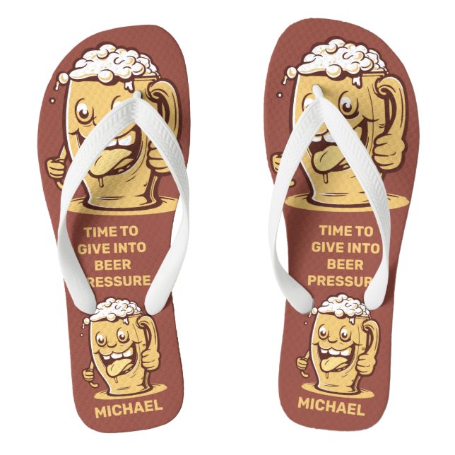 Funny Custom Text Beer Flip Flops (Footbed)