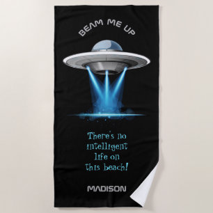 Funny custom text UFO Spaceship beach towel