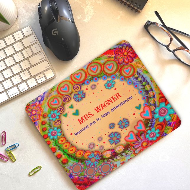 Funny Custom Whimsical Hearts Flower Attendance  Mouse Mat (Creator Uploaded)