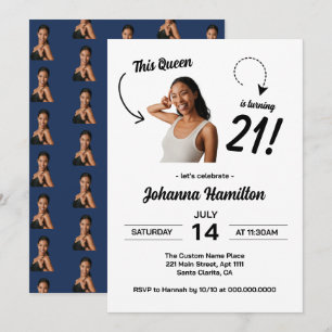 Funny Custom Woman Face Photo 21st Birthday Party Invitation