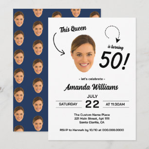 Funny Custom Woman Face Photo 50th Birthday Party Invitation