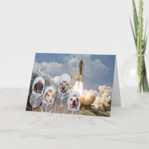 Funny Customisable Astronaut Dogs Birthday Blast Card