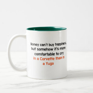 Funny Customisable Mug: Money Can't Buy Happiness Two-Tone Coffee Mug