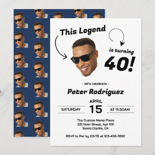 Funny Customise Face Photo Men 40th Birthday Party Invitation