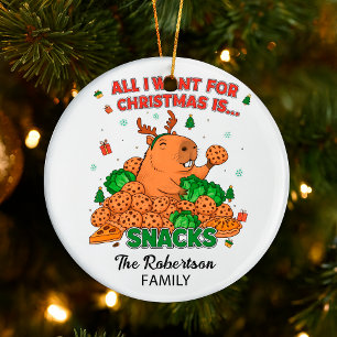 Funny Customizable Capybara Family Holiday Decor Ceramic Tree Decoration