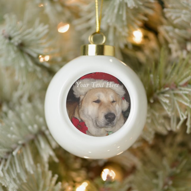 funny cute akita dog dressed as santa ceramic ball christmas ornament (Tree)
