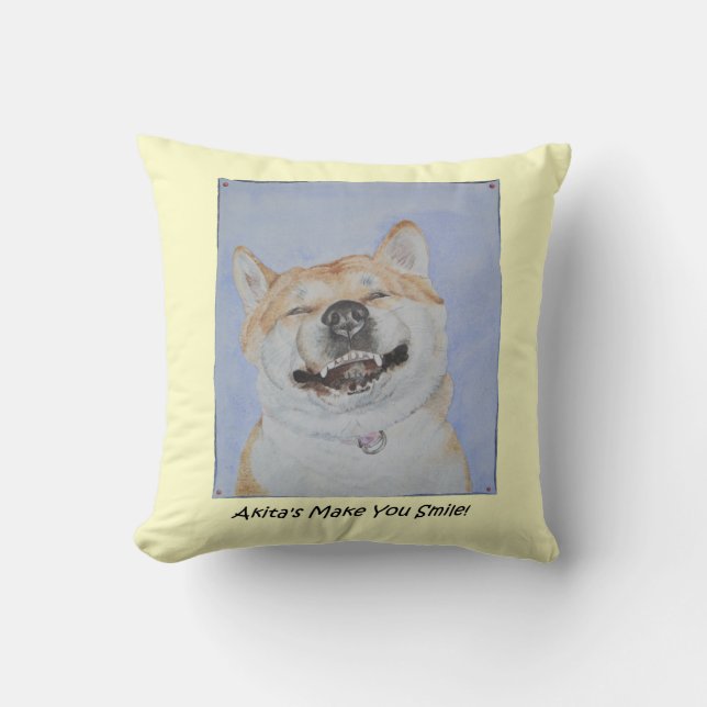 funny cute akita smiling realist dog art cushion (Front)